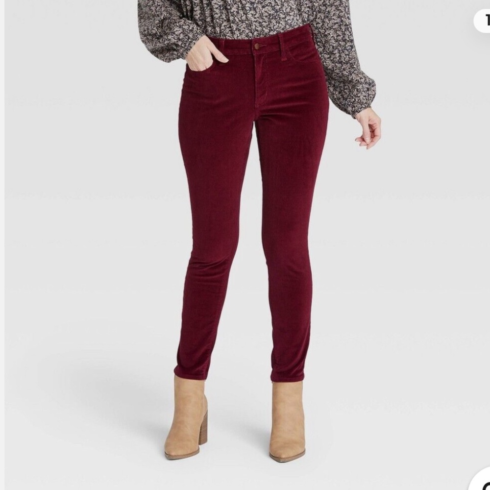 Madewell 10" High-Rise Skinny Burgundy Corduroy Pants